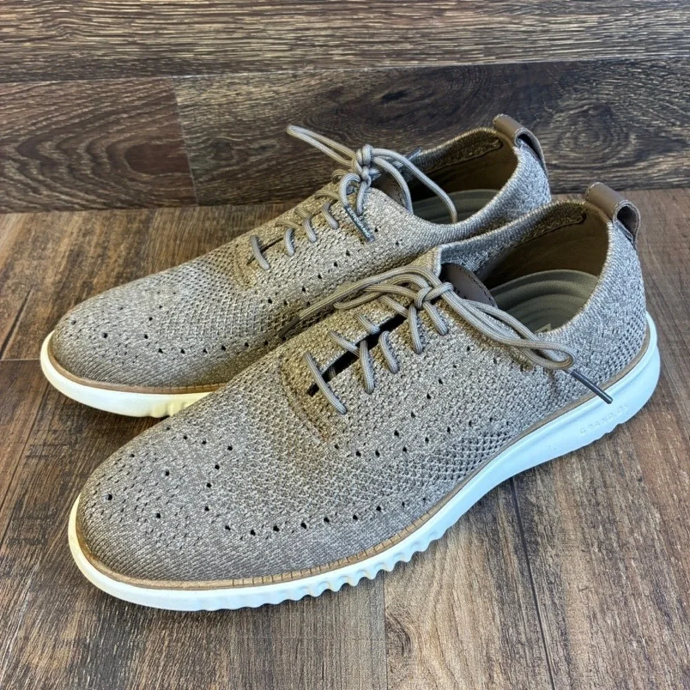 Cole Haan Zerogrand Stitchlite Oxford Mens 8M Taupe Knit Wingtip Shoes C37988